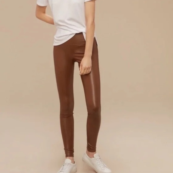 🤎 Aritzia Wilfred Free DARIA Vegan Leather Pants Tan • XS • Icon Status - Picture 3 of 8